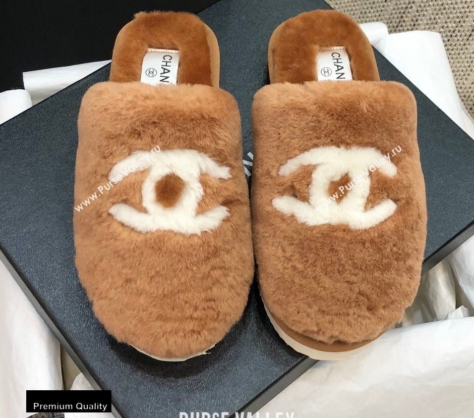 Chanel All Shearling Fur CC Logo Mules Brown 2020 (modeng-20092103)