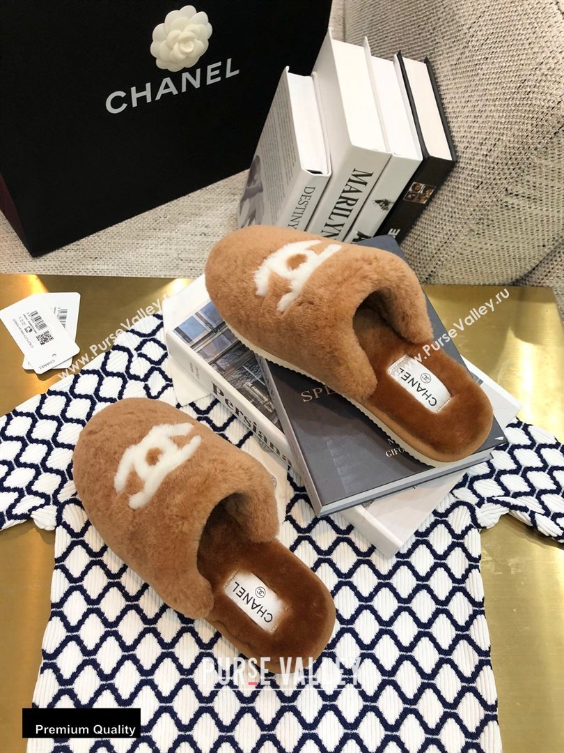 Chanel All Shearling Fur CC Logo Mules Brown 2020 (modeng-20092103)