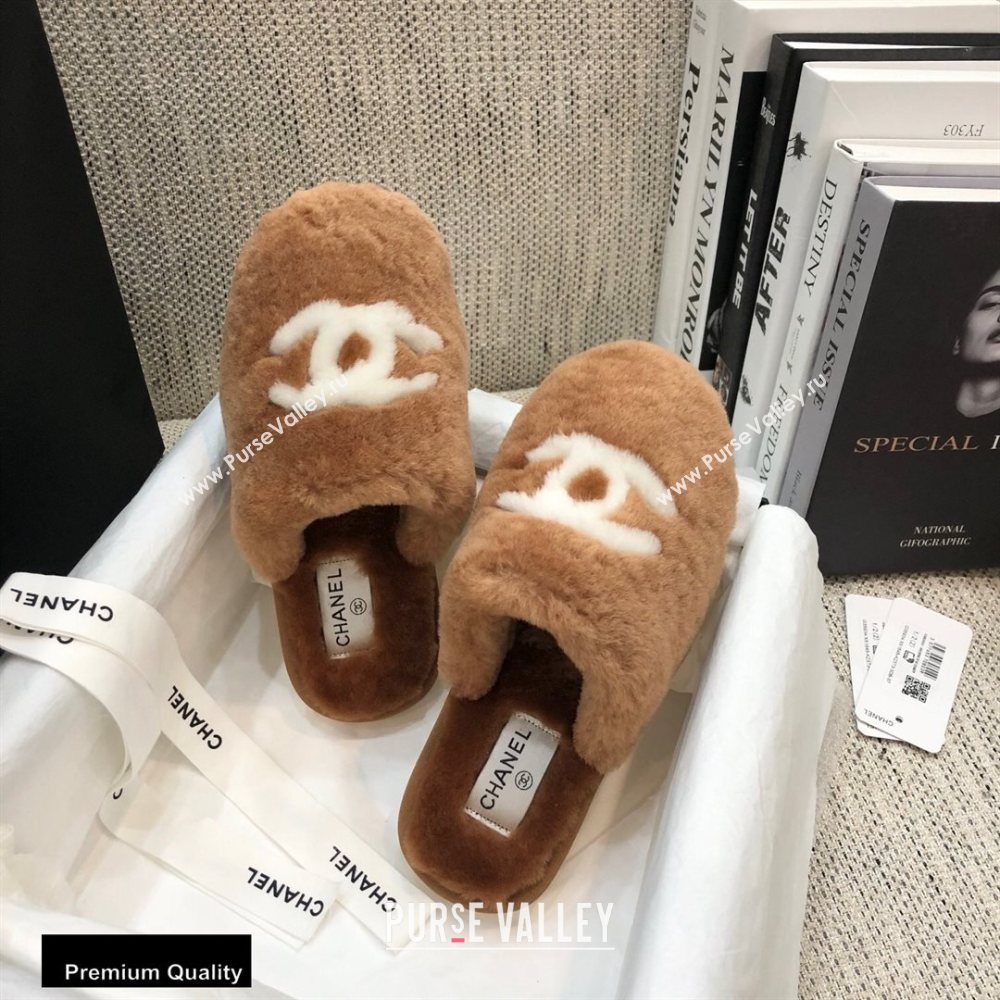 Chanel All Shearling Fur CC Logo Mules Brown 2020 (modeng-20092103)