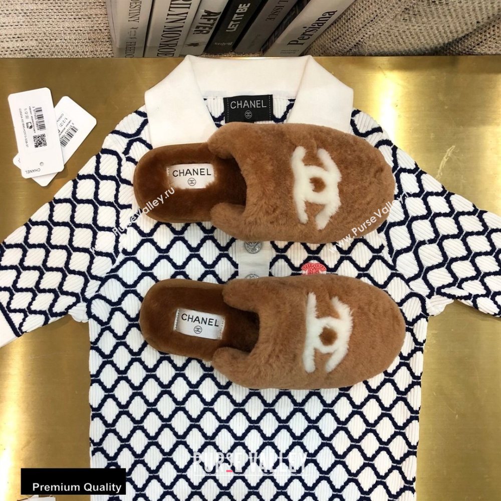 Chanel All Shearling Fur CC Logo Mules Brown 2020 (modeng-20092103)