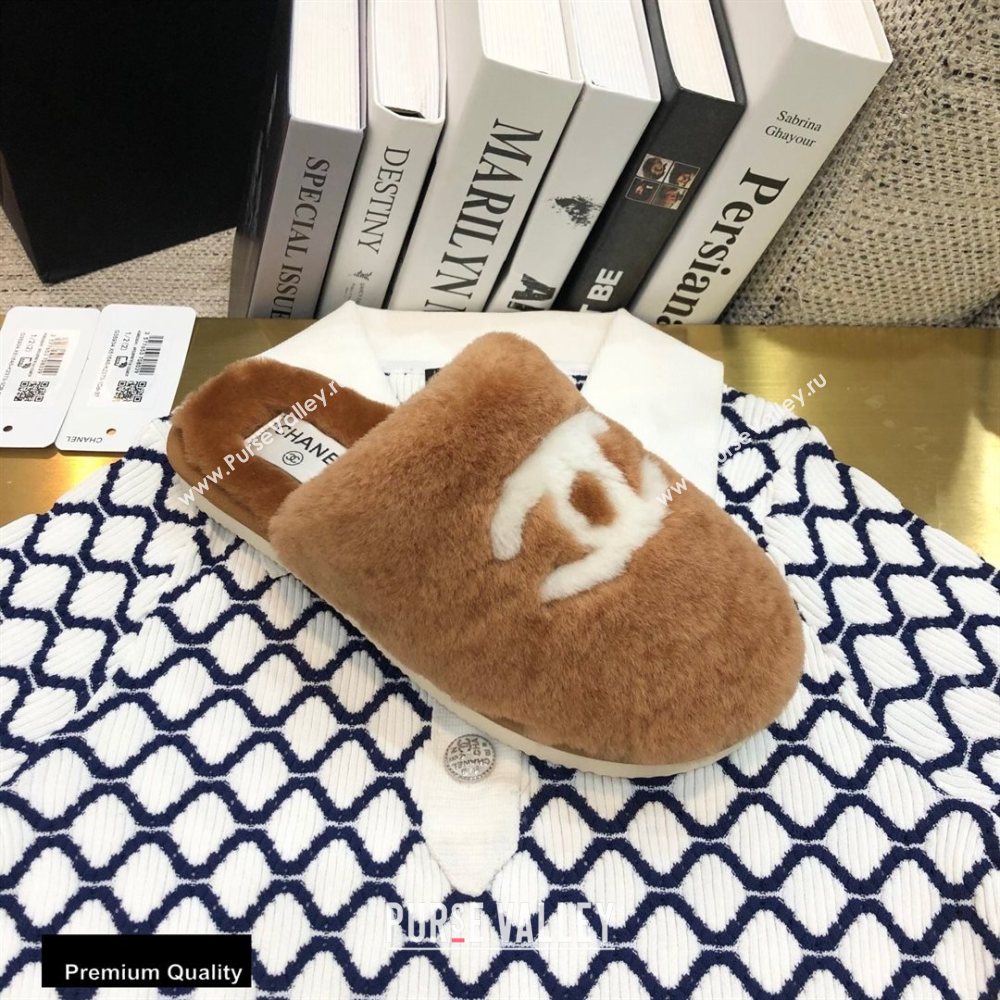 Chanel All Shearling Fur CC Logo Mules Brown 2020 (modeng-20092103)