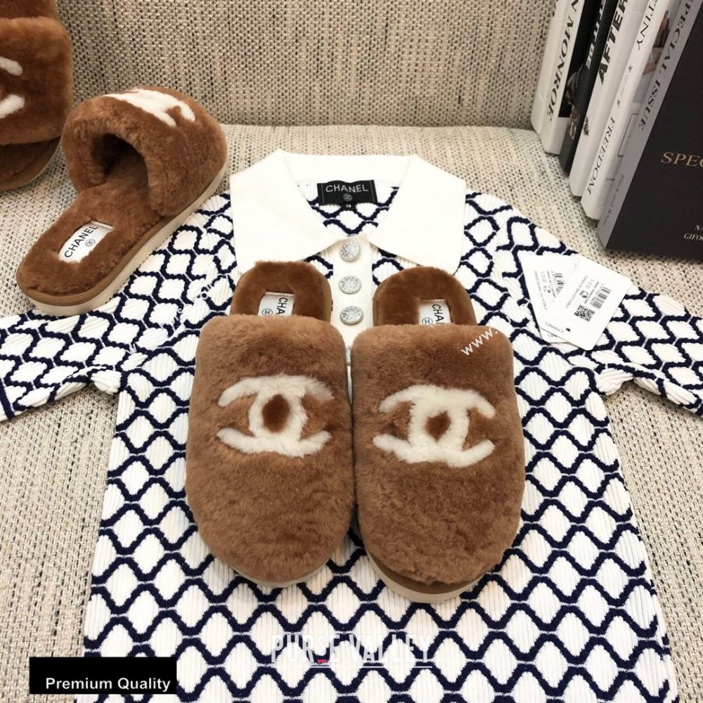 Chanel All Shearling Fur CC Logo Mules Brown 2020 (modeng-20092103)