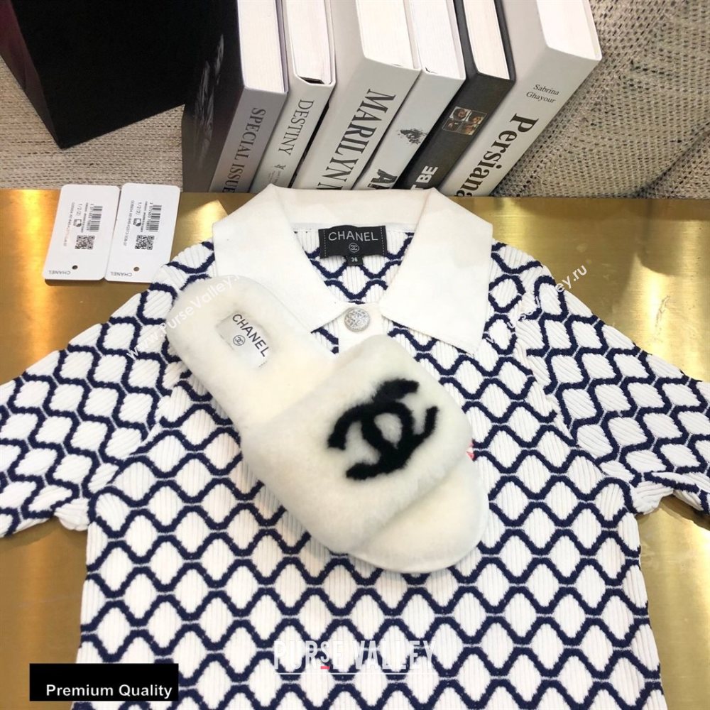 Chanel All Shearling Fur CC Logo Slipper Sandals White 2020 (modeng-20092111)