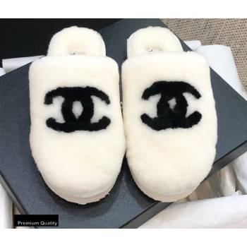 Chanel All Shearling Fur CC Logo Mules White 2020 (modeng-20092104)