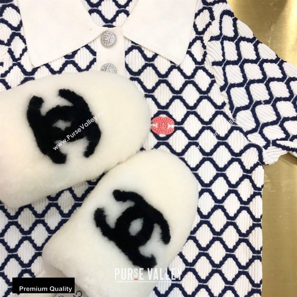 Chanel All Shearling Fur CC Logo Mules White 2020 (modeng-20092104)