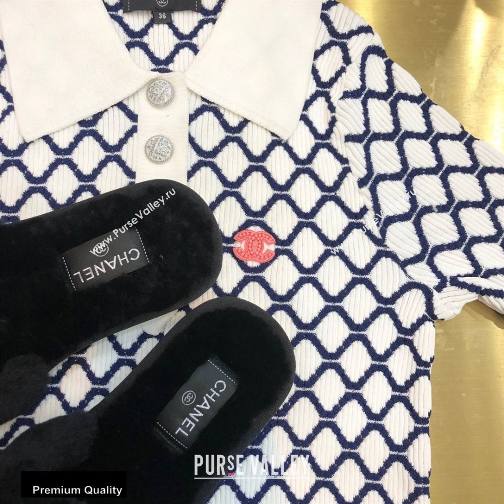 Chanel All Shearling Fur CC Logo Slipper Sandals Black 2020 (modeng-20092108)