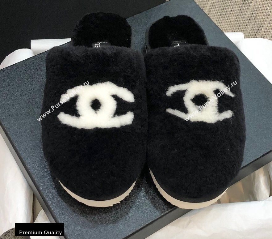 Chanel All Shearling Fur CC Logo Mules Black 2020 (modeng-20092101)