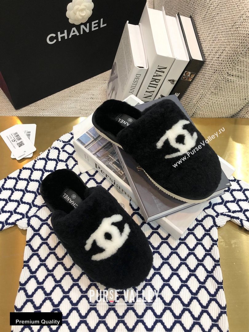 Chanel All Shearling Fur CC Logo Mules Black 2020 (modeng-20092101)