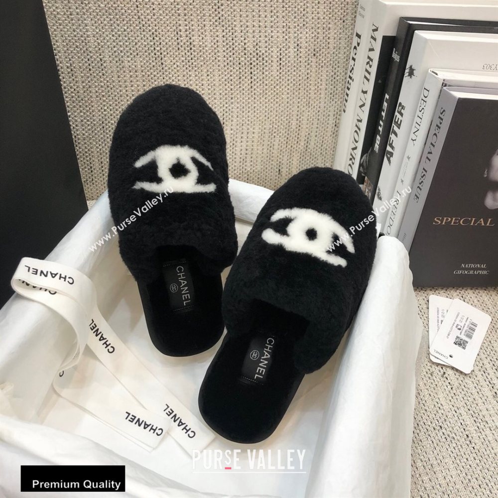 Chanel All Shearling Fur CC Logo Mules Black 2020 (modeng-20092101)