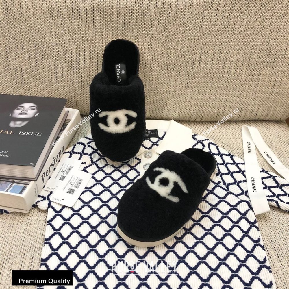 Chanel All Shearling Fur CC Logo Mules Black 2020 (modeng-20092101)