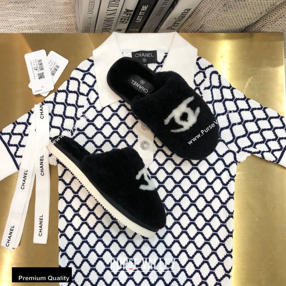 Chanel All Shearling Fur CC Logo Mules Black 2020 (modeng-20092101)