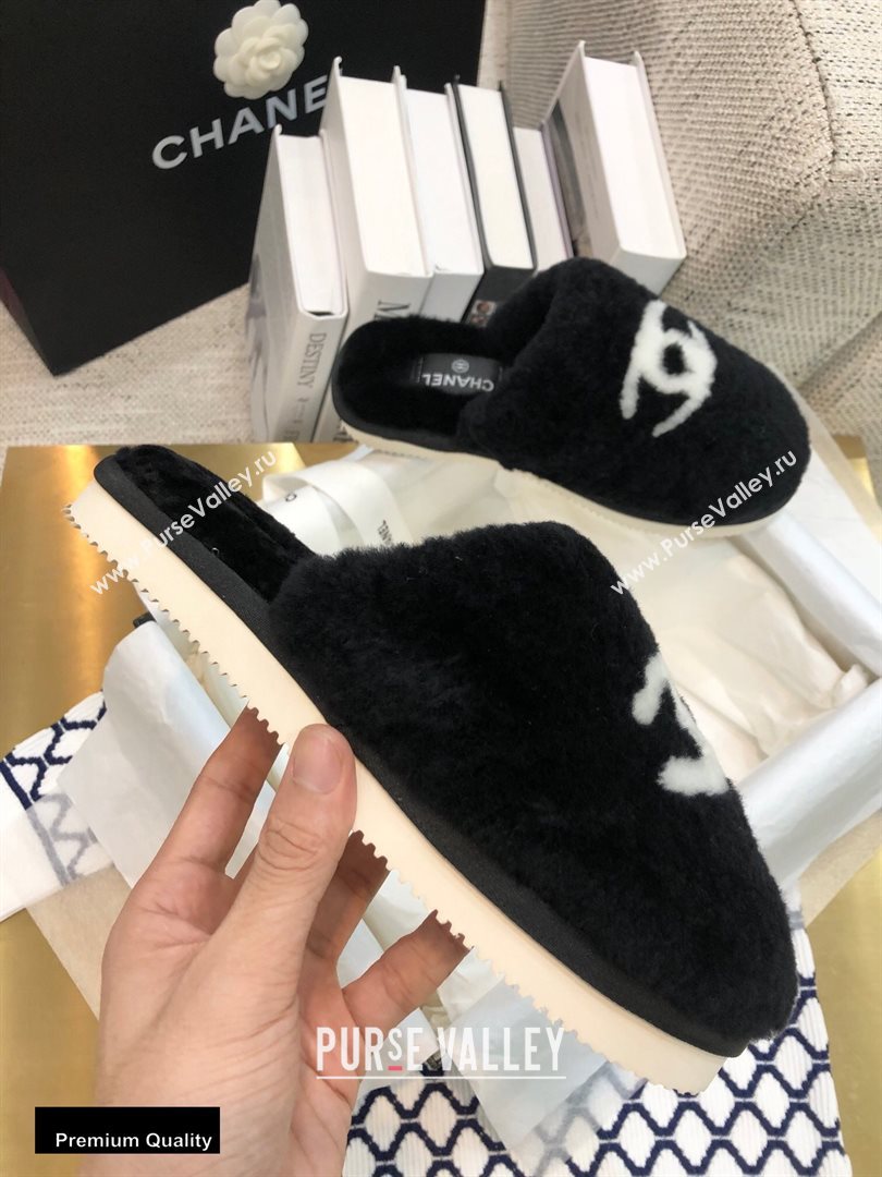 Chanel All Shearling Fur CC Logo Mules Black 2020 (modeng-20092101)