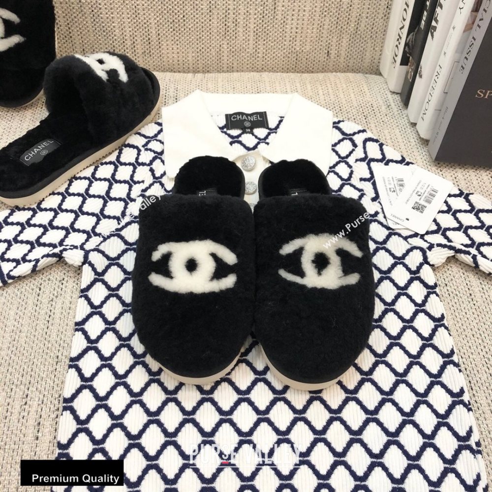 Chanel All Shearling Fur CC Logo Mules Black 2020 (modeng-20092101)