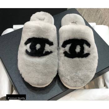 Chanel All Shearling Fur CC Logo Mules Gray 2020 (modeng-20092102)