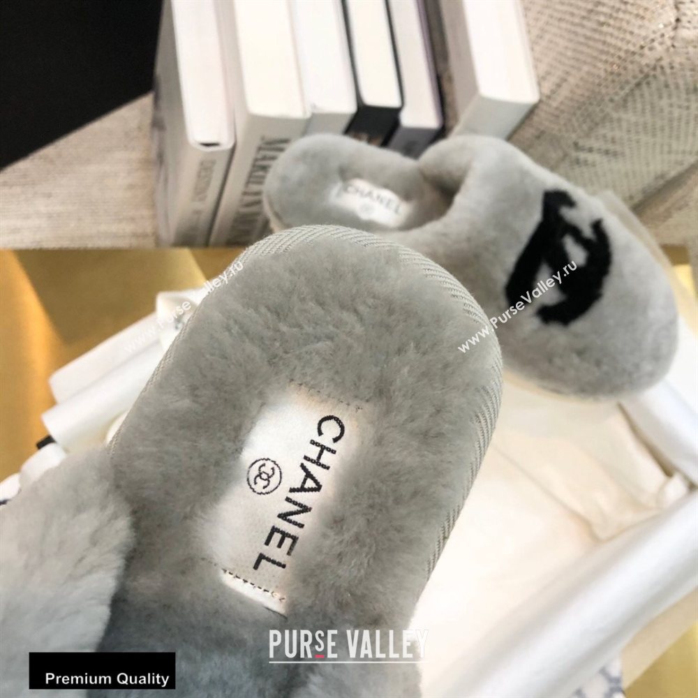 Chanel All Shearling Fur CC Logo Mules Gray 2020 (modeng-20092102)