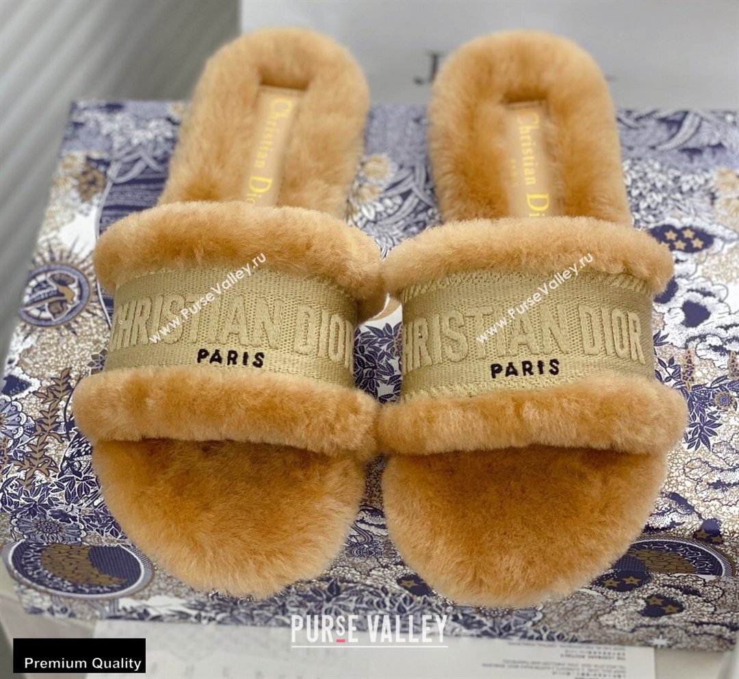 Christian Dior Shearling Fur Slides Mules Beige 2020 (modeng-20091914)