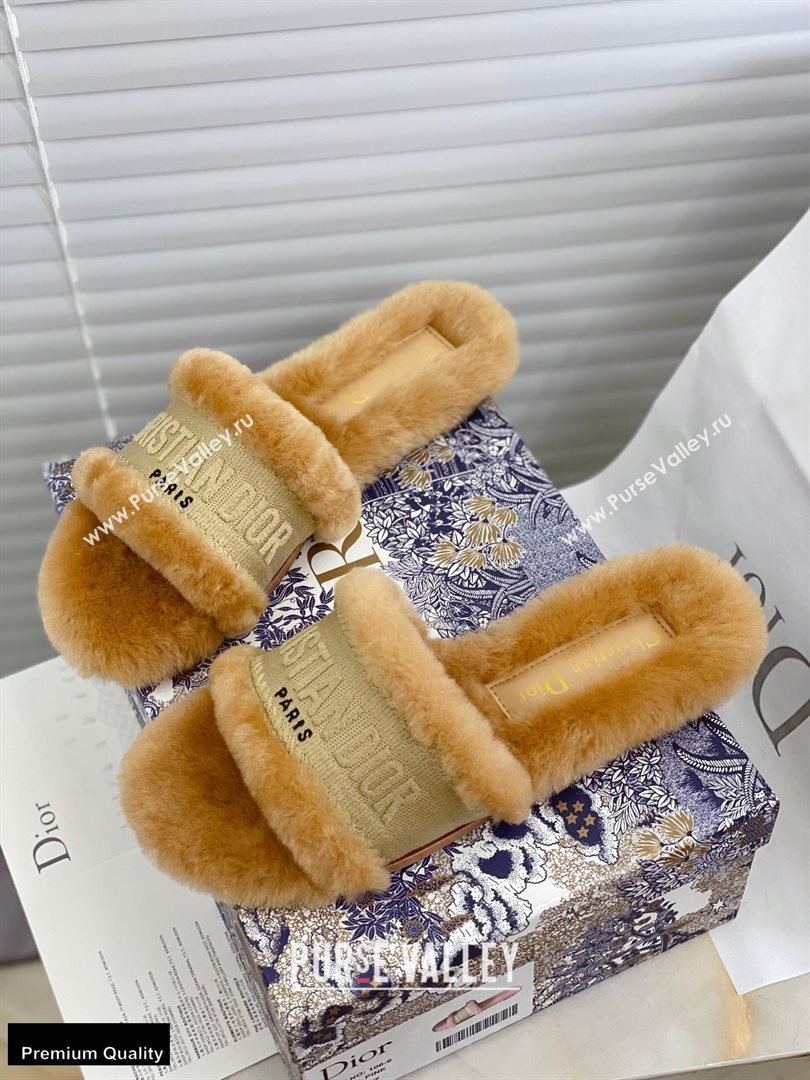 Christian Dior Shearling Fur Slides Mules Beige 2020 (modeng-20091914)