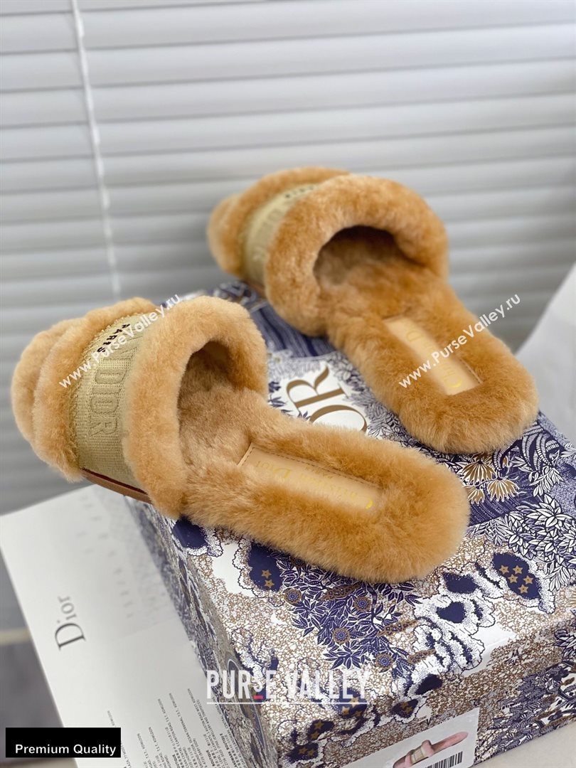 Christian Dior Shearling Fur Slides Mules Beige 2020 (modeng-20091914)