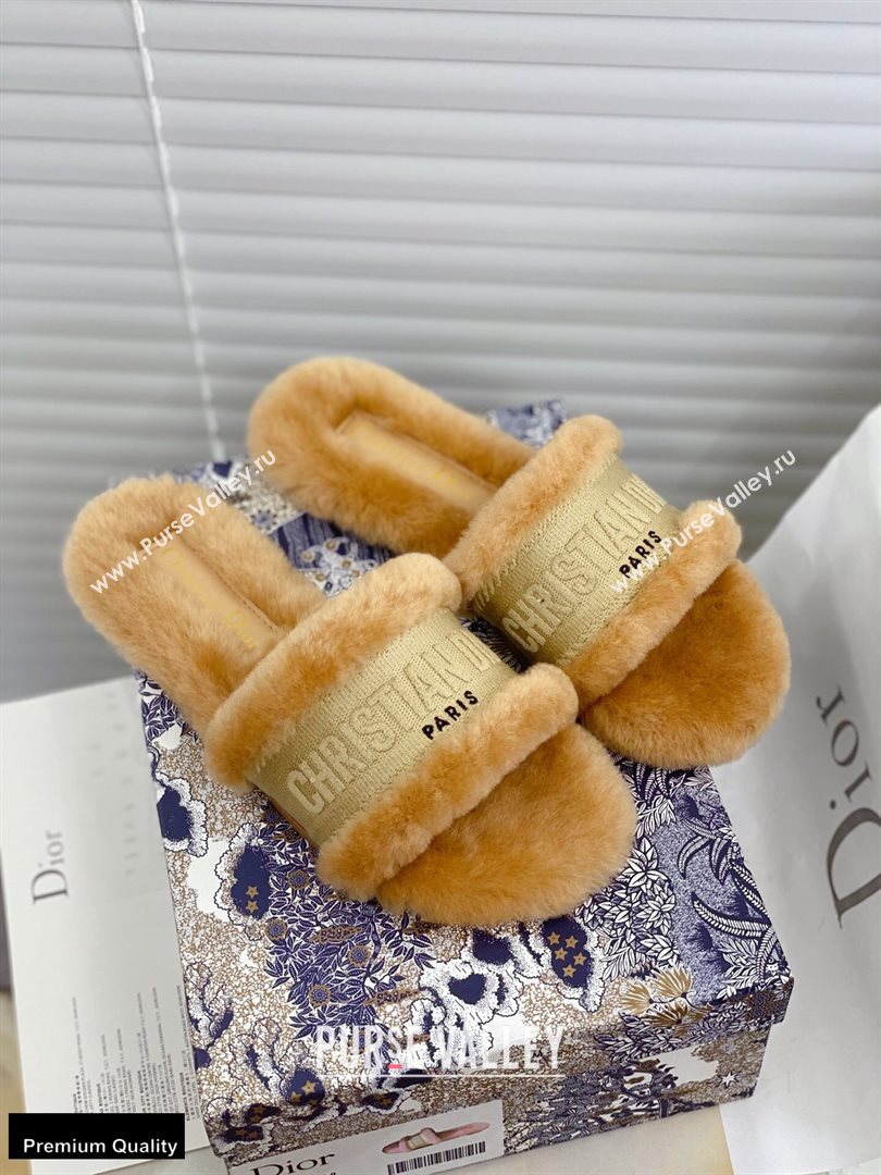 Christian Dior Shearling Fur Slides Mules Beige 2020 (modeng-20091914)