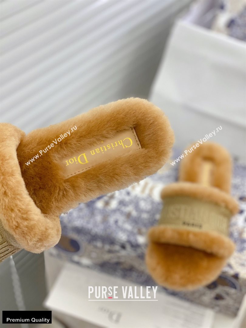 Christian Dior Shearling Fur Slides Mules Beige 2020 (modeng-20091914)