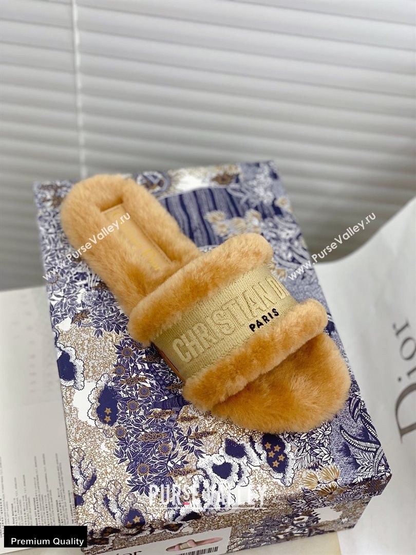 Christian Dior Shearling Fur Slides Mules Beige 2020 (modeng-20091914)