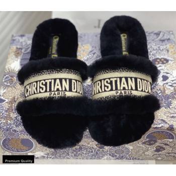 Christian Dior Shearling Fur Slides Mules Black 2020 (modeng-20091910)