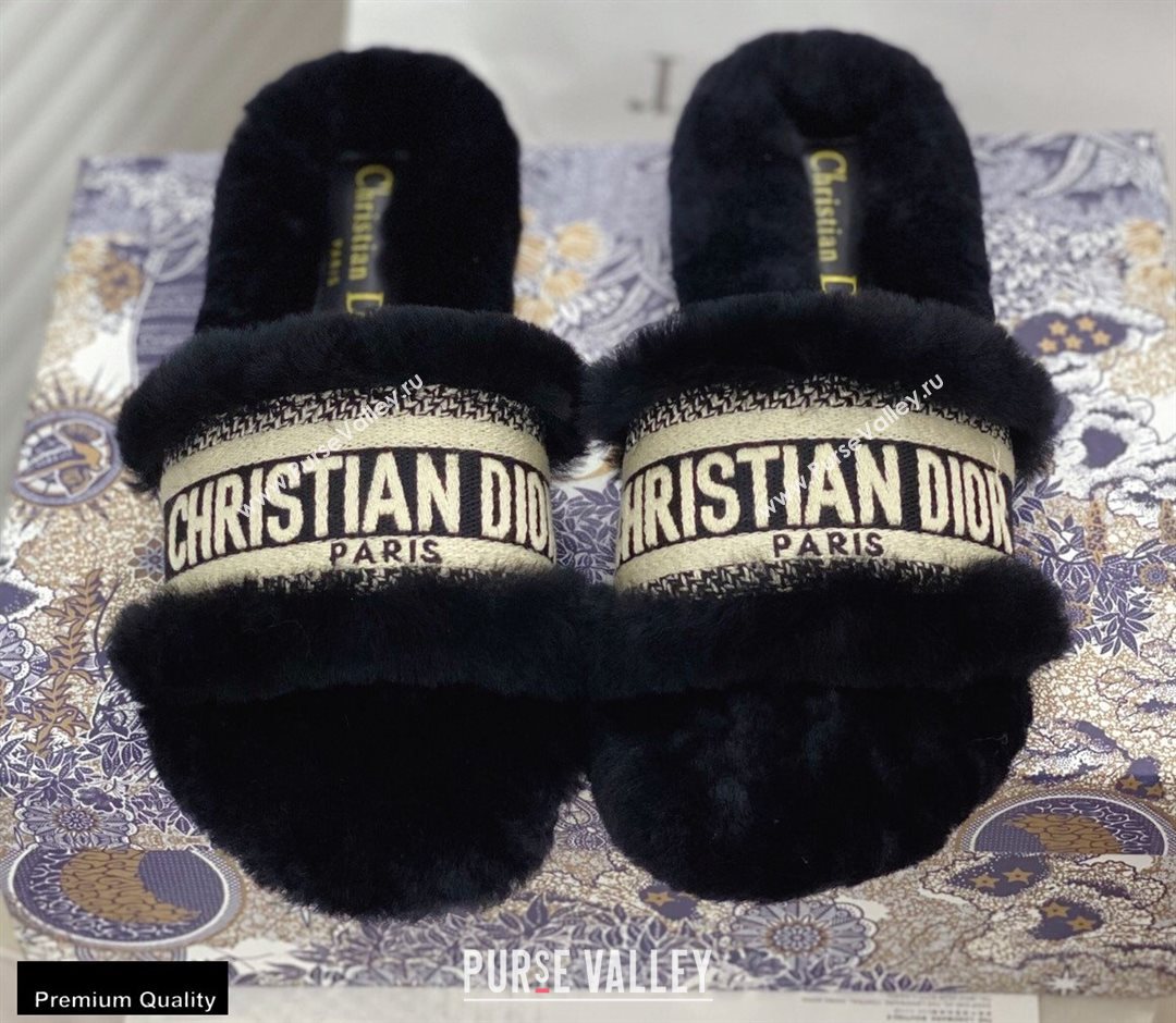 Christian Dior Shearling Fur Slides Mules Black 2020 (modeng-20091910)