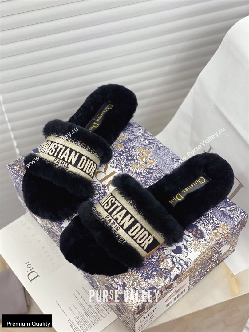 Christian Dior Shearling Fur Slides Mules Black 2020 (modeng-20091910)