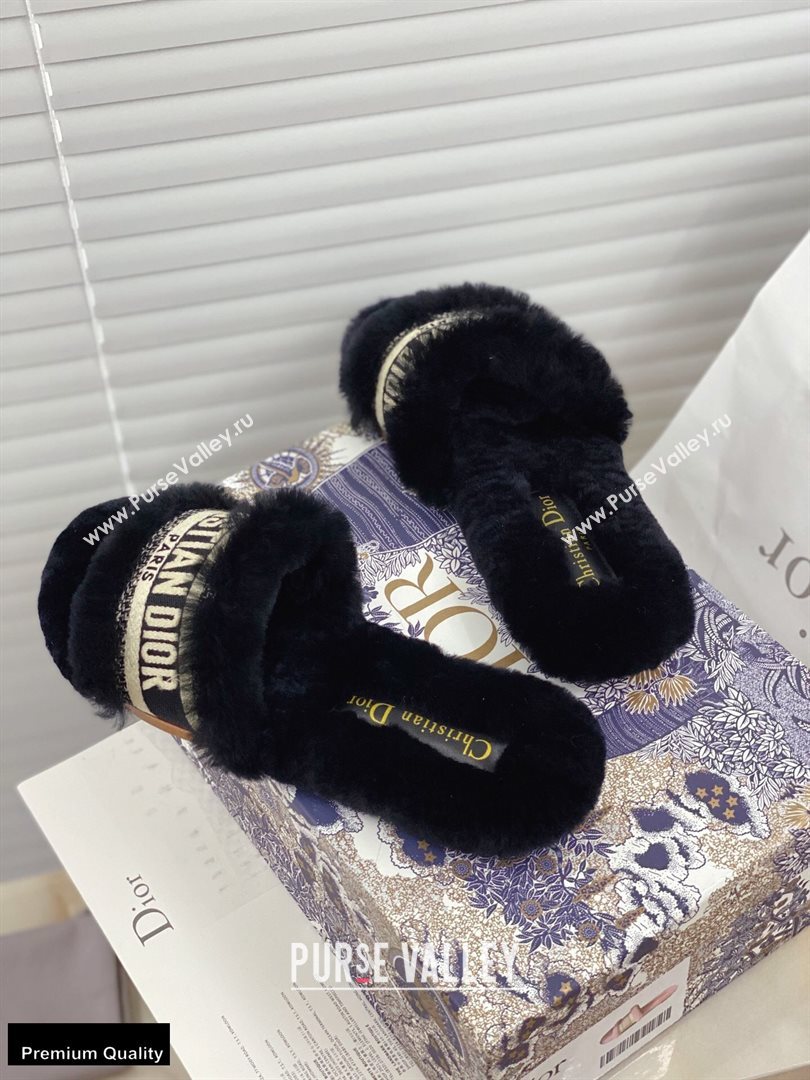 Christian Dior Shearling Fur Slides Mules Black 2020 (modeng-20091910)