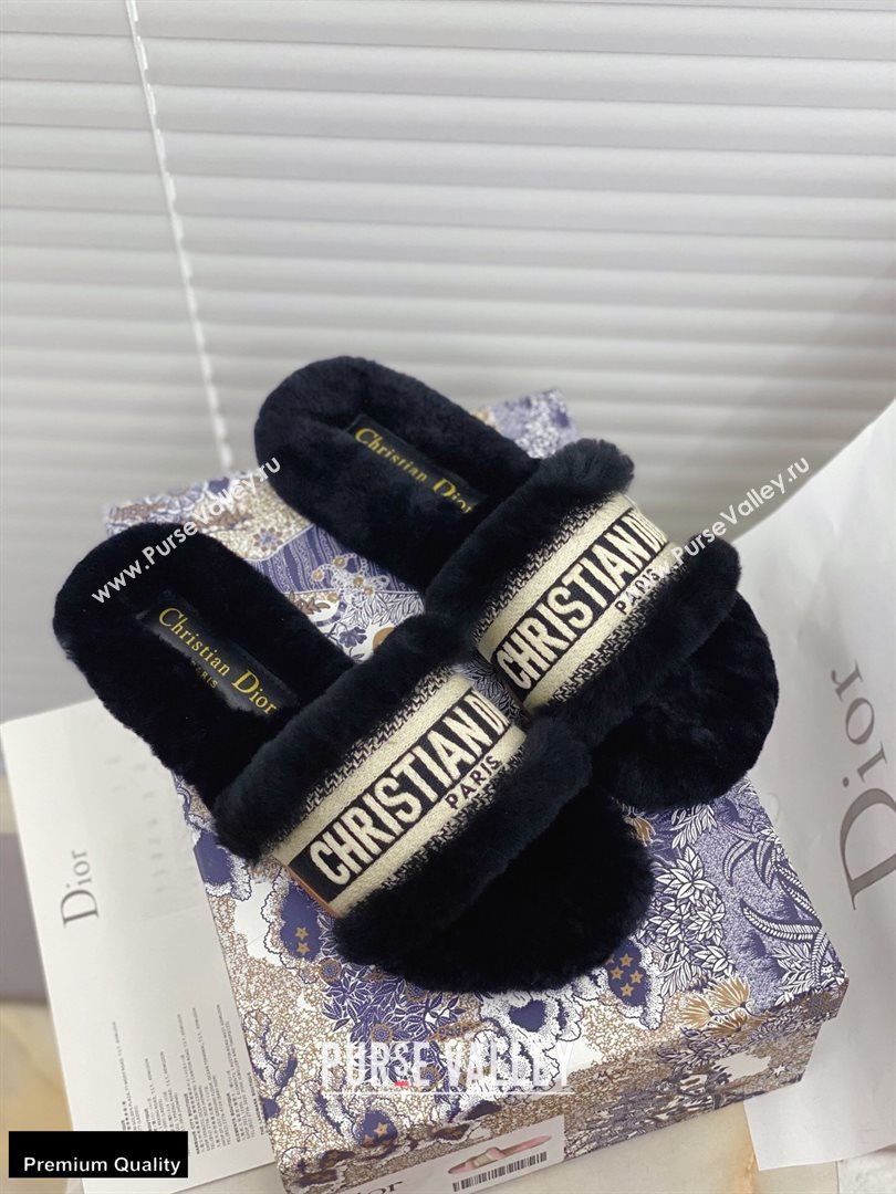 Christian Dior Shearling Fur Slides Mules Black 2020 (modeng-20091910)