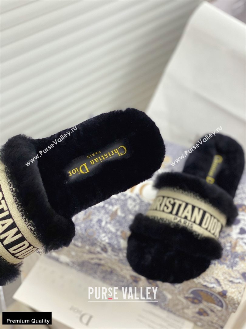 Christian Dior Shearling Fur Slides Mules Black 2020 (modeng-20091910)