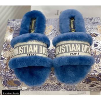 Christian Dior Shearling Fur Slides Mules Blue 2020 (modeng-20091911)