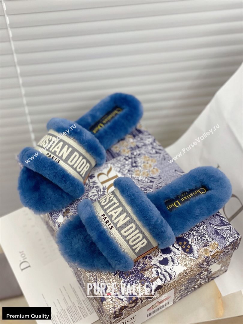 Christian Dior Shearling Fur Slides Mules Blue 2020 (modeng-20091911)