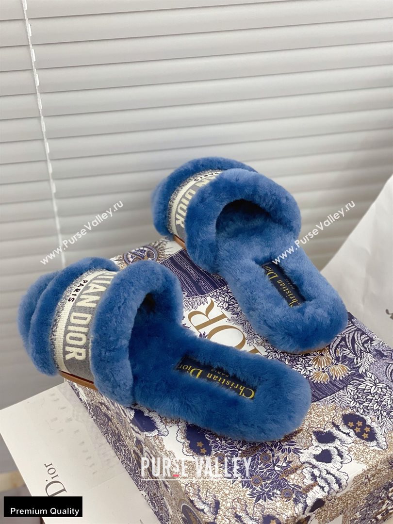 Christian Dior Shearling Fur Slides Mules Blue 2020 (modeng-20091911)