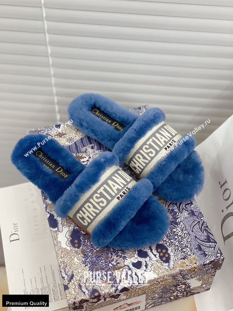 Christian Dior Shearling Fur Slides Mules Blue 2020 (modeng-20091911)