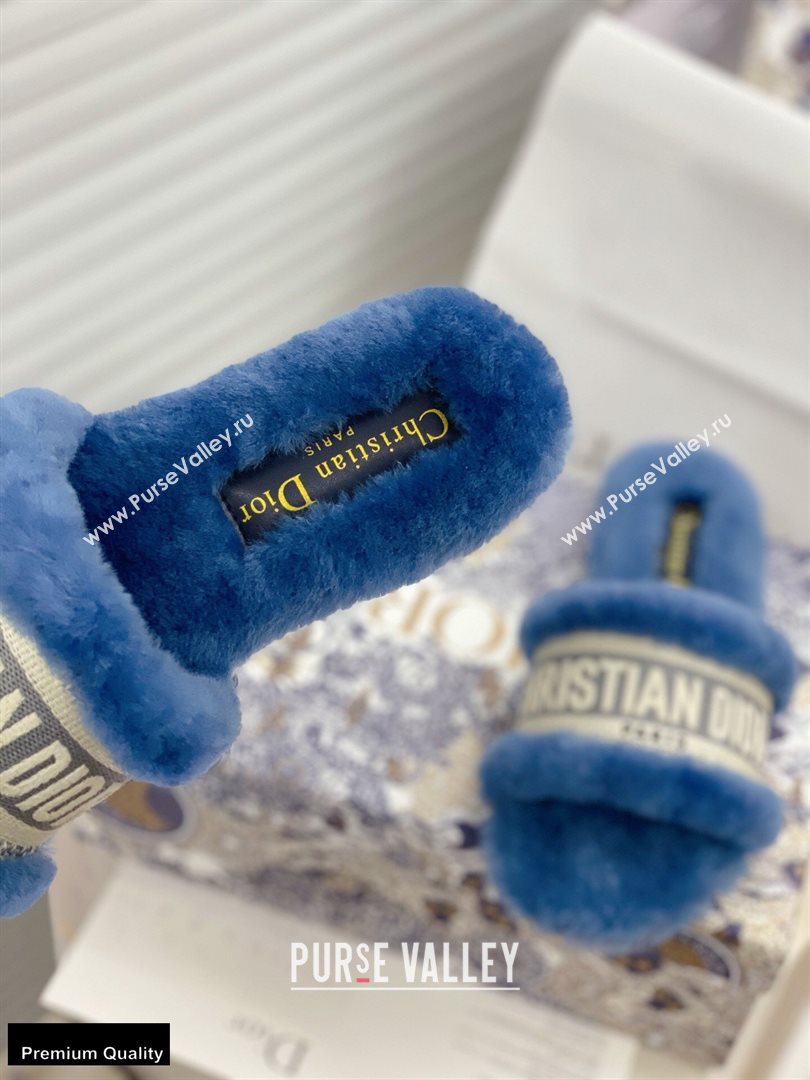 Christian Dior Shearling Fur Slides Mules Blue 2020 (modeng-20091911)