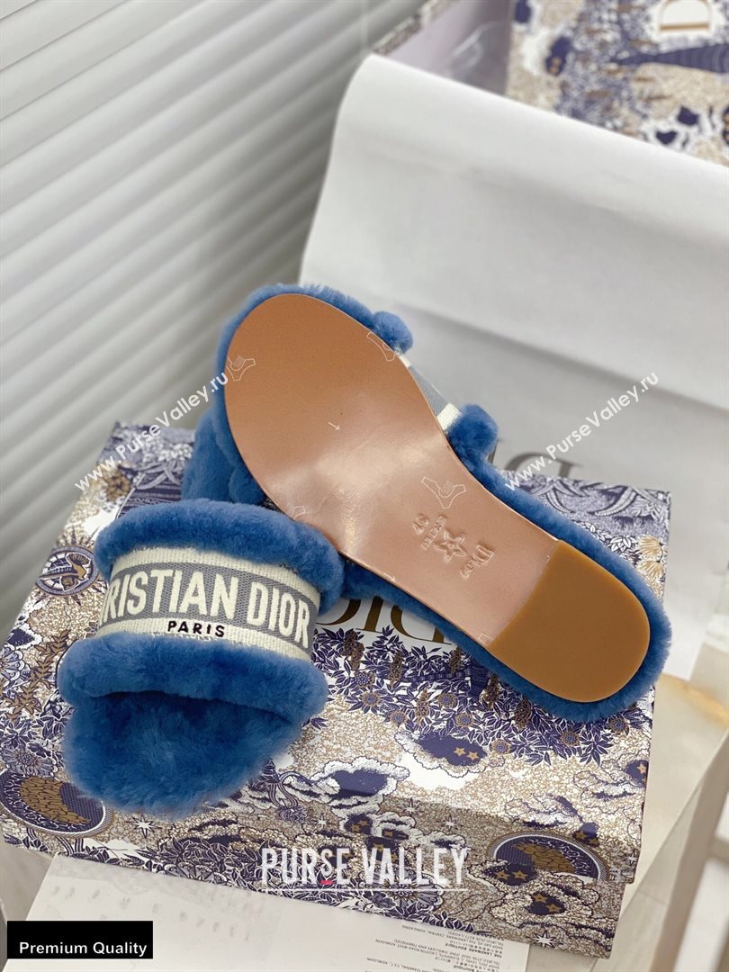 Christian Dior Shearling Fur Slides Mules Blue 2020 (modeng-20091911)