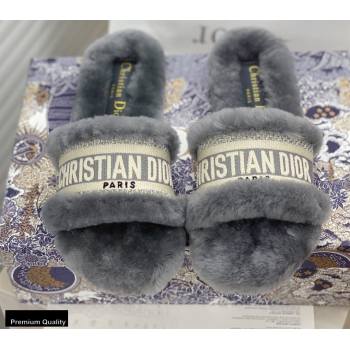 Christian Dior Shearling Fur Slides Mules Gray 2020 (modeng-20091912)