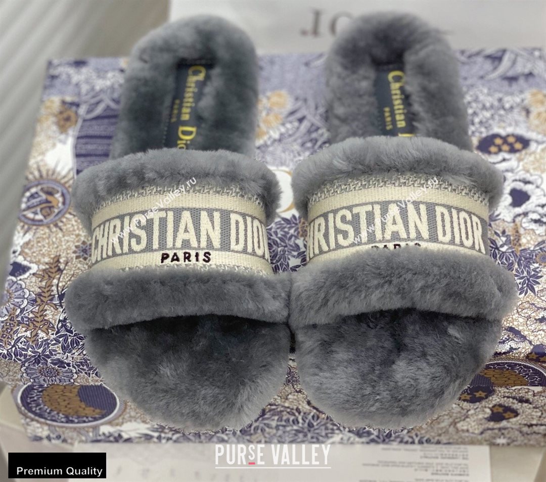 Christian Dior Shearling Fur Slides Mules Gray 2020 (modeng-20091912)