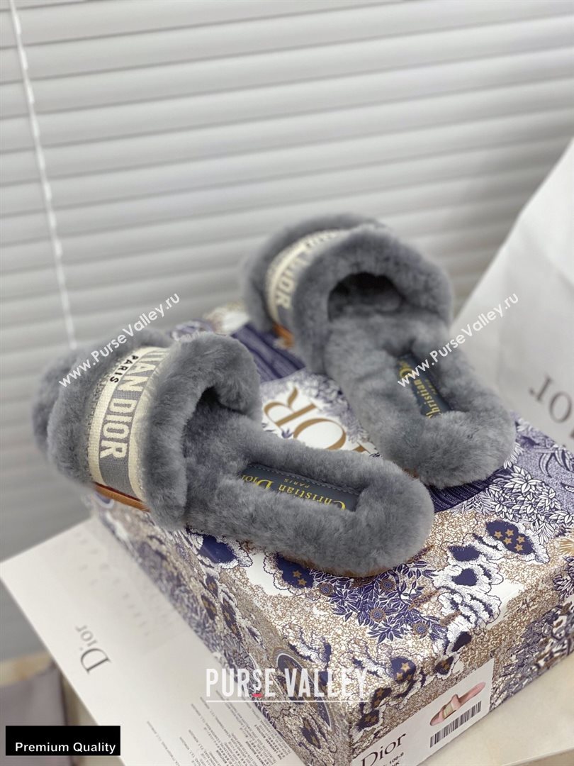 Christian Dior Shearling Fur Slides Mules Gray 2020 (modeng-20091912)