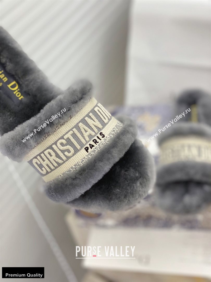 Christian Dior Shearling Fur Slides Mules Gray 2020 (modeng-20091912)