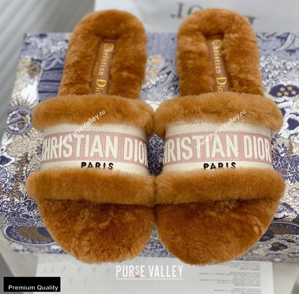 Christian Dior Shearling Fur Slides Mules Brown 2020 (modeng-20091913)