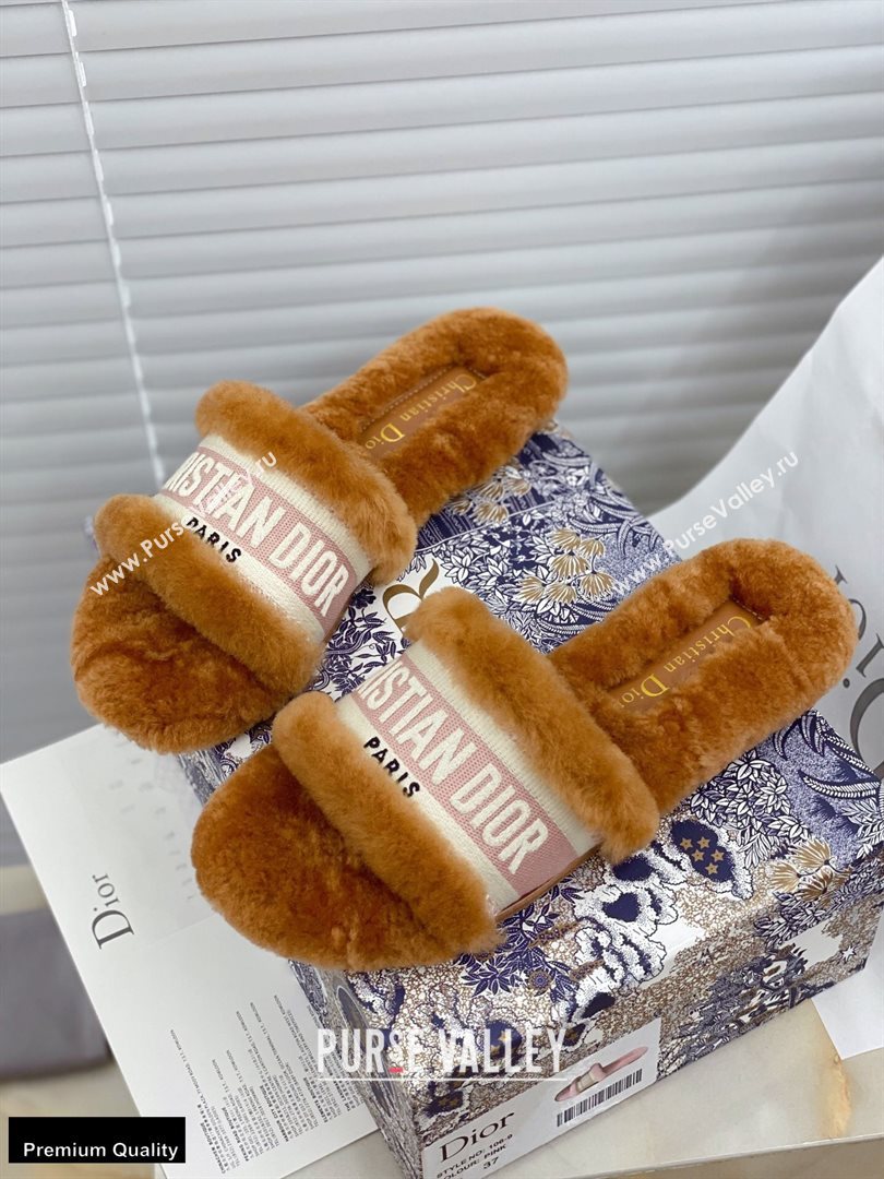 Christian Dior Shearling Fur Slides Mules Brown 2020 (modeng-20091913)