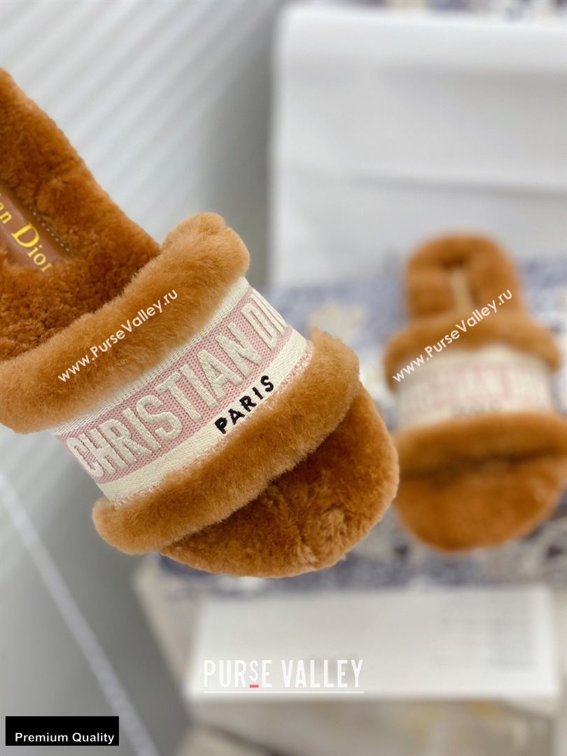 Christian Dior Shearling Fur Slides Mules Brown 2020 (modeng-20091913)