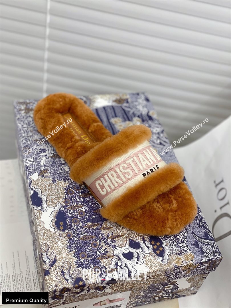 Christian Dior Shearling Fur Slides Mules Brown 2020 (modeng-20091913)