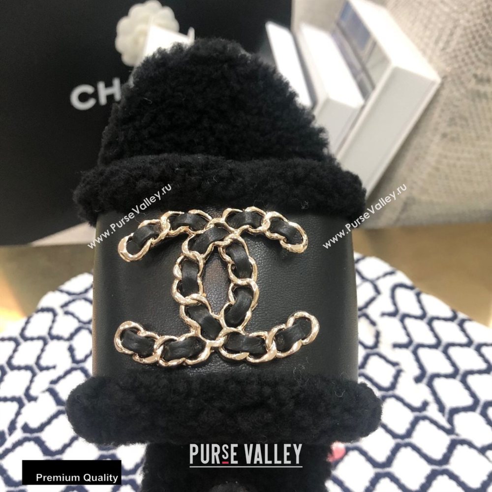 Chanel Shearling Fur Chain CC Logo Slipper Sandals Black 2020 (modeng-20091919)