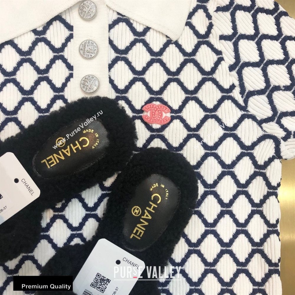 Chanel Shearling Fur Chain CC Logo Slipper Sandals Black 2020 (modeng-20091919)