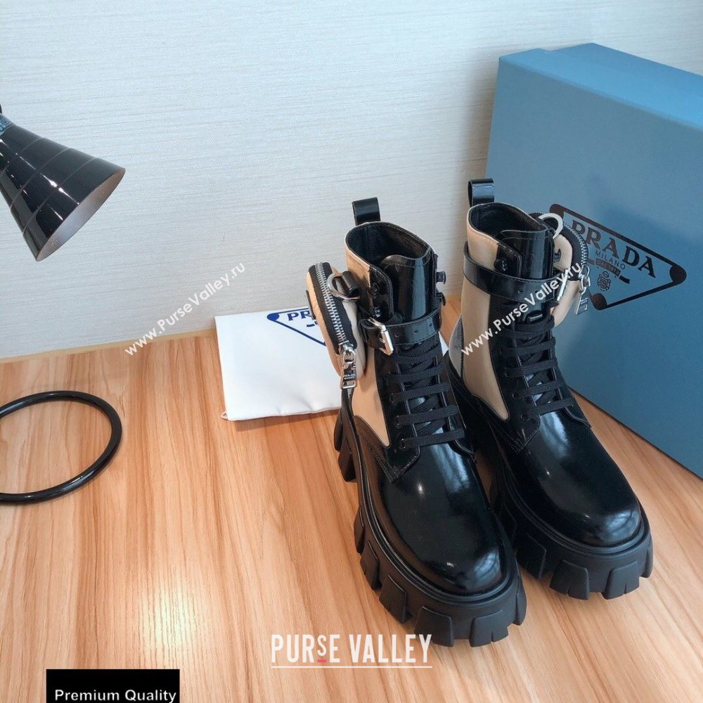 Prada Monolith Brushed Rois Combat Boots Black/Beige with Removable Nylon Pouches 2020 (modeng-20092433)