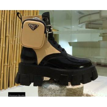 Prada Monolith Brushed Rois Combat Boots Black/Beige with Removable Nylon Pouches 2020 (modeng-20092433)