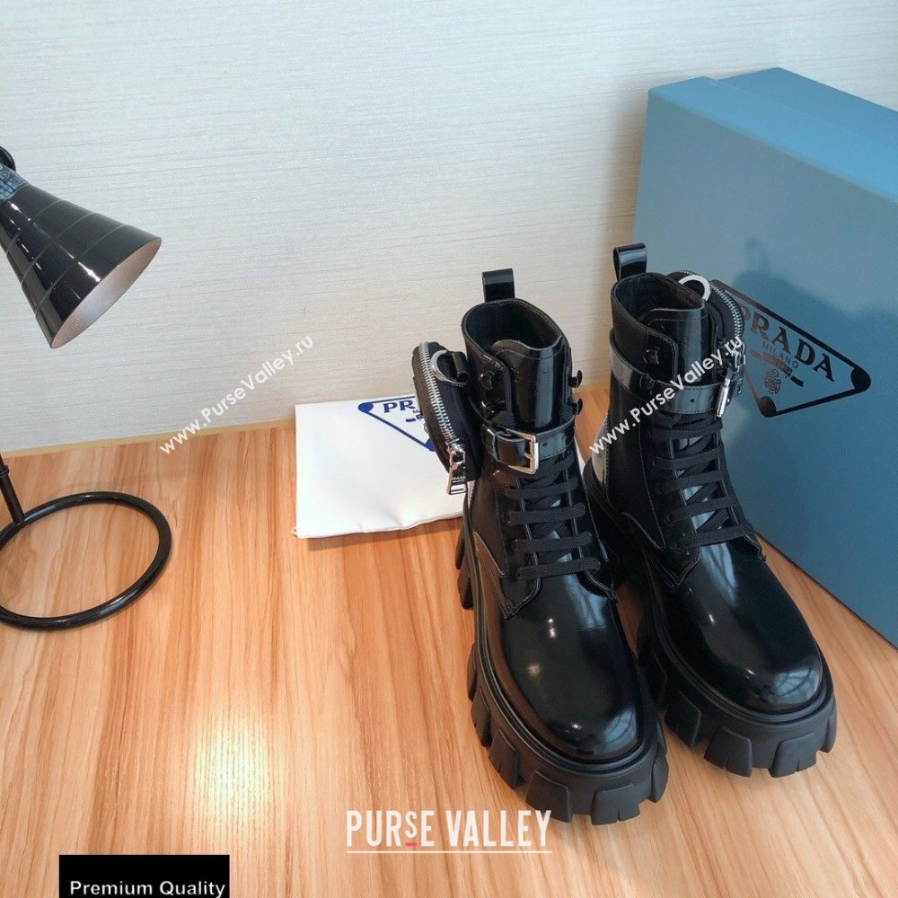 Prada Monolith Brushed Rois Combat Boots Black with Removable Nylon Pouches 2020 (modeng-20092430)